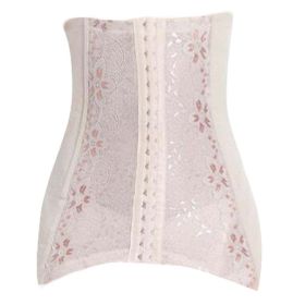 Womens Lace Underbust Waist Trainer Cincher Body Sculpting Wear Long Corset, Beige