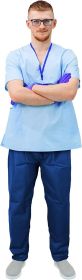 Disposable Dark Blue Pants. Pack of 10 Polypropylene Adult Scrub Pants X-Large. 10 Pairs of Non-Sterile Trousers with Drawstring Tie Waist; 2 Pockets.